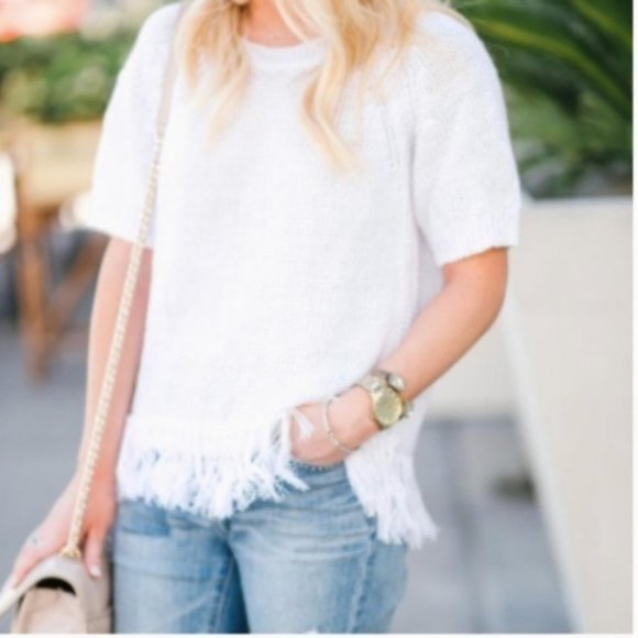 J.Crew Short Sleeve Open Knit Sweater with Fringe Size Small - Picture 1 of 8